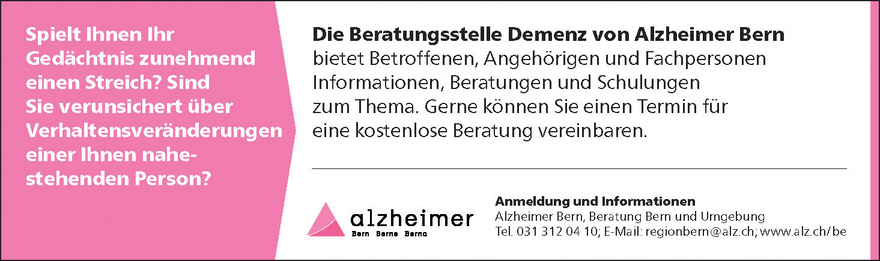 Inserat von Alzheimer Bern