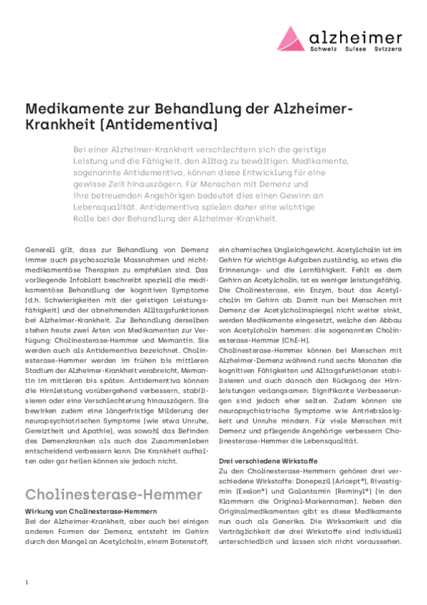 Medikamente zur Behandlung der AlzheimerKrankheit (Antidementiva)