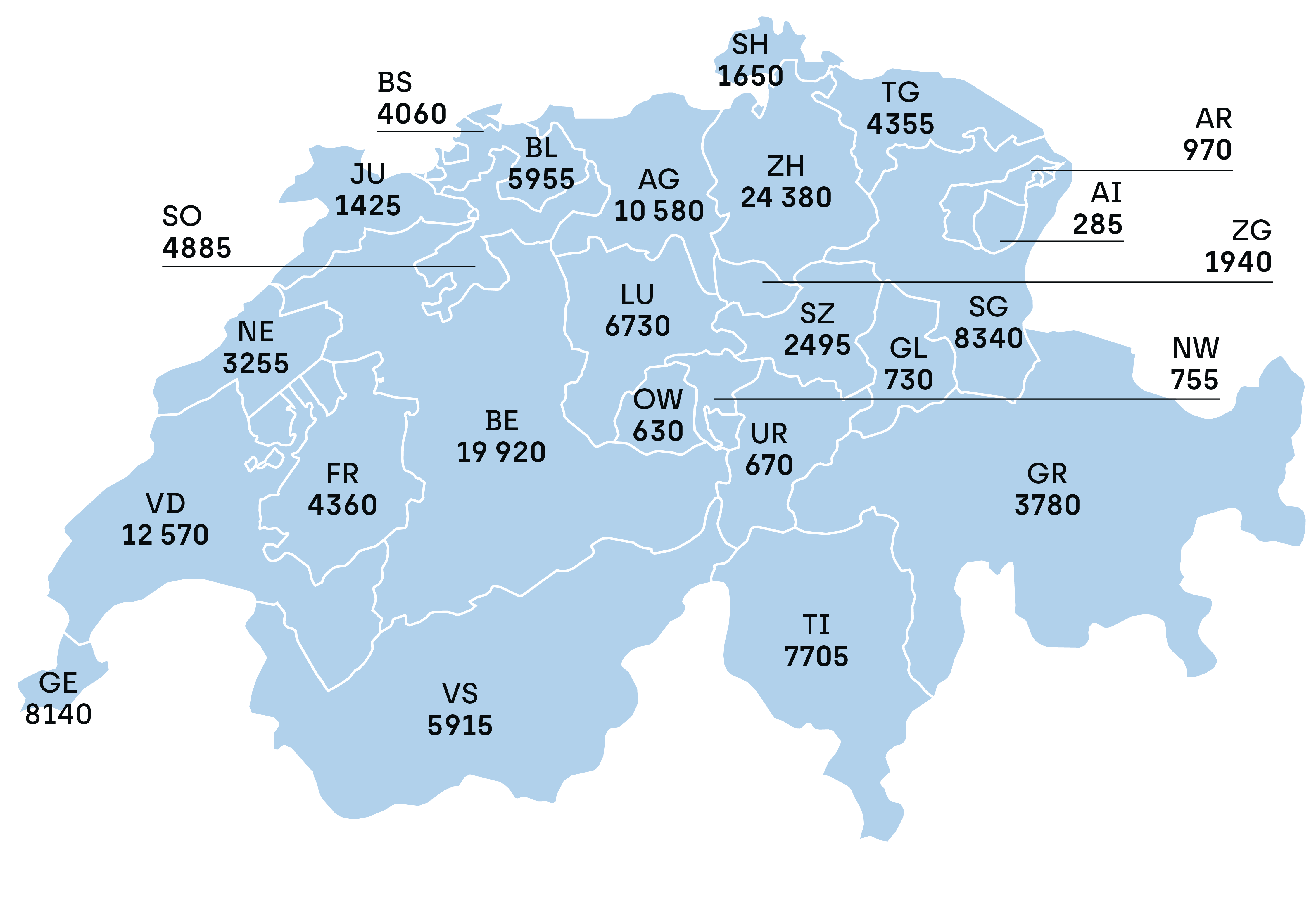 Übersicht Anzahl Menschen mit Demenz in den Kantonen